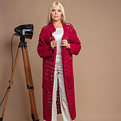 Одежда handmade. Livemaster - original item Burgundy knitted trench coat. Handmade.
