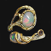 Украшения handmade. Livemaster - original item 925 silver ring with natural rainbow opals and tourmalines. Handmade.