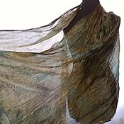 Аксессуары handmade. Livemaster - original item Scarf silk brown green long thin pressed sheila. Handmade.