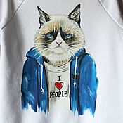 Одежда handmade. Livemaster - original item Sweatshirt sweatshirt a hoodie with a picture of a cat Grumpy hand painted. Handmade.