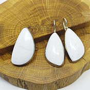 Украшения handmade. Livemaster - original item Set of 18.5 Ring and Earrings White Kaholong. Handmade.