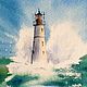 Greeting card in watercolor sea lighthouse storm waves man Moscow. Interior elements. Olga Ermakova art. Online shopping on My Livemaster.  Фото №2
