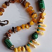 Работы для детей, handmade. Livemaster - original item Amber beads made of amber and malachite 