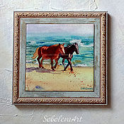 Картины и панно handmade. Livemaster - original item The picture Horses Pair of Horses on beach, Horses Running Two Horses. Handmade.