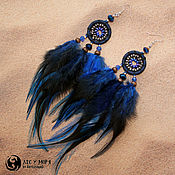 Украшения handmade. Livemaster - original item Dream catchers earrings dark blue, 17 cm. Handmade.