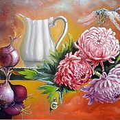 Картина маслом абстракция "Розы с малиновым вкусом."