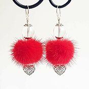 Украшения handmade. Livemaster - original item Earrings made of red mink with quartz and silver. Handmade.