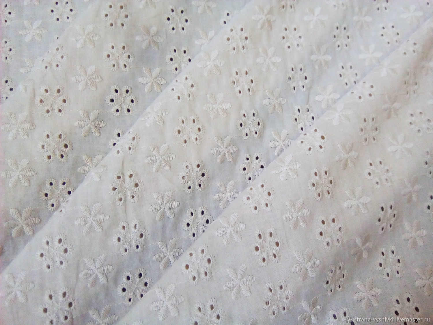 Ткань Шитье белого цвета с цветочной вышивкой - LN_sh17