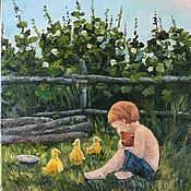 Картины и панно handmade. Livemaster - original item Oil painting Summer in the country. ducklings.. Handmade.