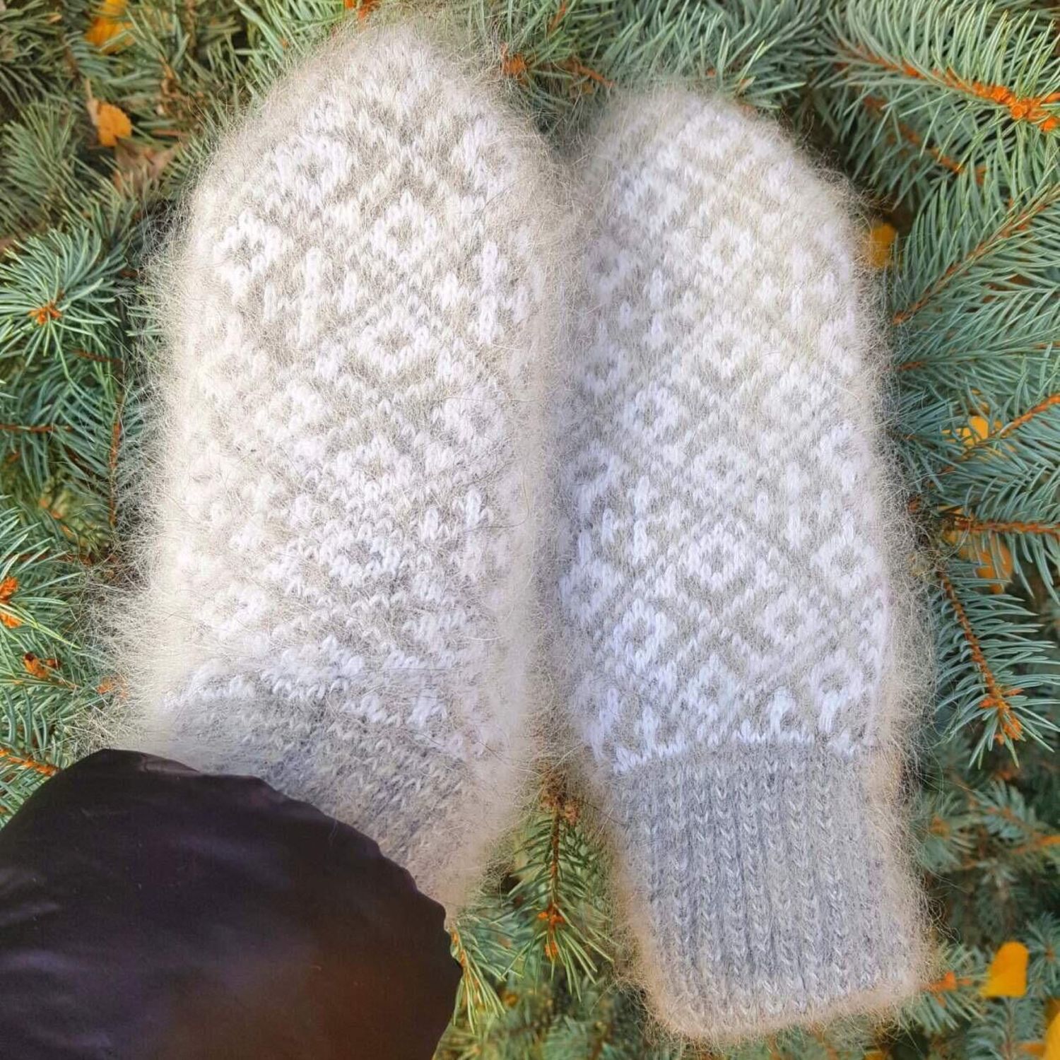 Варежки пуховые женские из пуха и шерсти Вязаные варежки двойные в ...