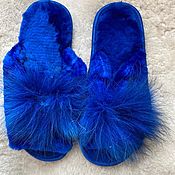 Обувь ручной работы handmade. Livemaster - original item Women`s mouton slippers blue. Handmade.