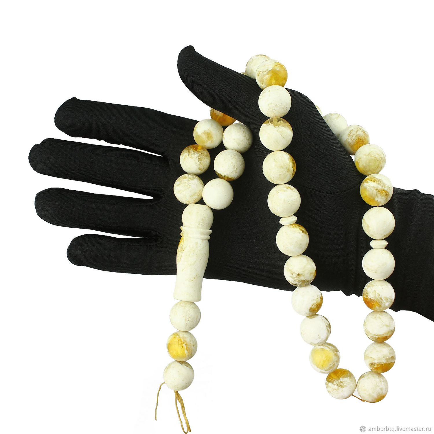 Rosary from NAT. amber 33 beads, color white (landscape) 40cm (14 mm), Rosary bracelet, Kaliningrad,  Фото №1