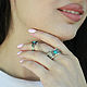 Double Ring with Chains Ethno Turquoise Silver 925 SS0029, Rings, Yerevan,  Фото №1