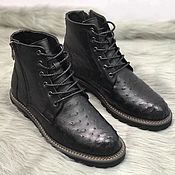 Обувь ручной работы handmade. Livemaster - original item Men`s shoes made of ostrich leather, fur, black.. Handmade.