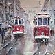 Painting pastel Red Tram (tram winter cityscape), Pictures, Yuzhno-Uralsk,  Фото №1