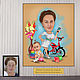 A gift to a woman, mother, friend for her birthday. Cartoon, mom and child, Caricature, Moscow,  Фото №1