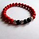 Coral bracelet made of corral beads and natural black agate. Bead bracelet. Exclusive hand painted. My Livemaster. Фото №5