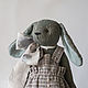 Зайка тедди в комбинезоне. Тедди Зверята. Handsewing.toys (Ирина). Интернет-магазин Ярмарка Мастеров.  Фото №2