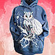 Warm Hoodie Oversize Polar Owl Sweatshirt with hand embroidery large, Sweatshirts, St. Petersburg,  Фото №1