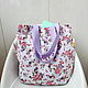 Beach Tote Bag with Pockets Cotton Shopper Lilac Flowers, Beach bag, Mytishchi,  Фото №1