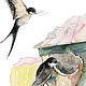 Swallows Set of 4 Posters Paintings with Birds for a girl's nursery. Pictures. KapustinaArt. My Livemaster. Фото №4