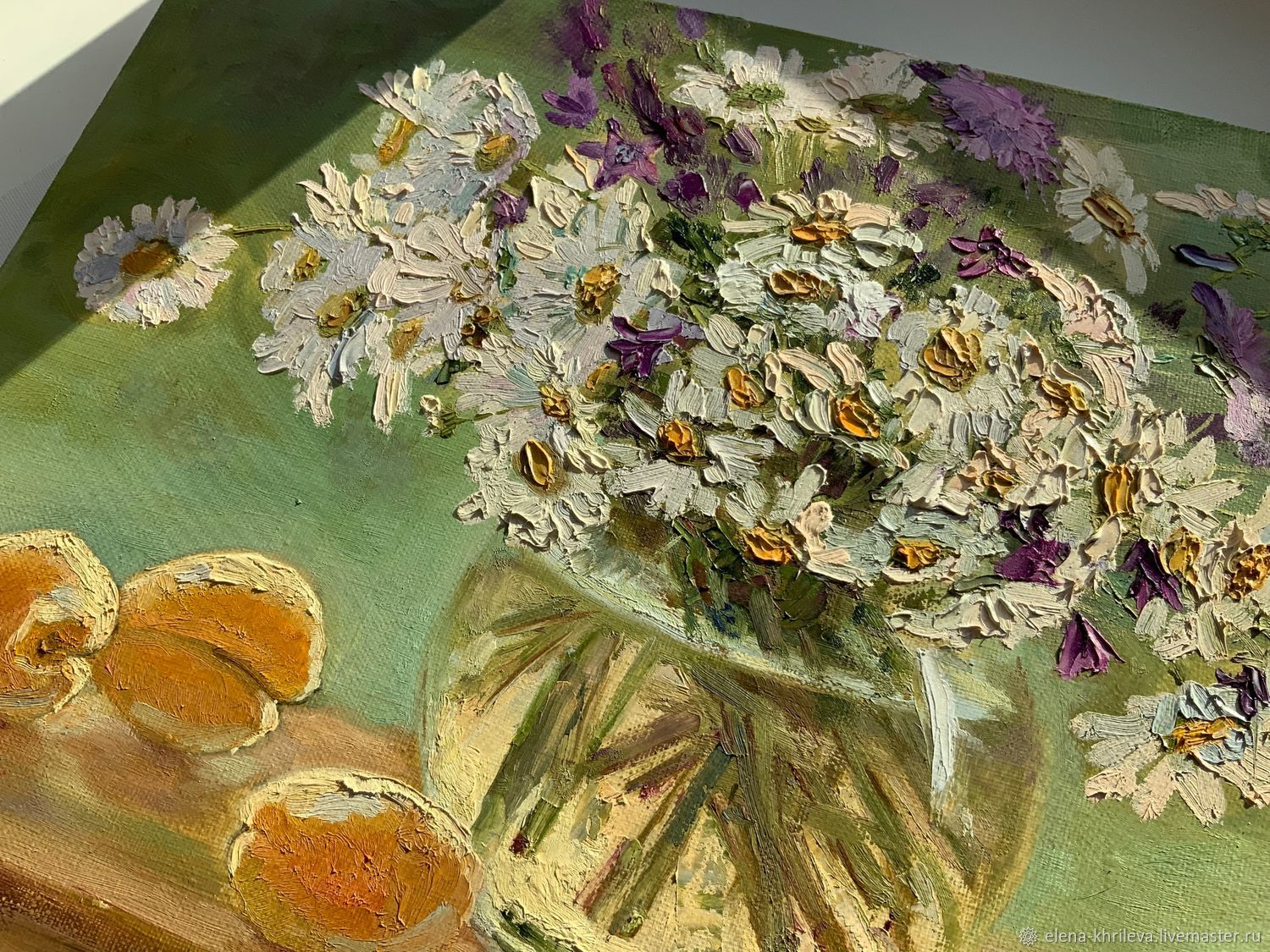 Картина Букет ромашек с колокольчиками, натюрморт Полевые цветы фрукты ...