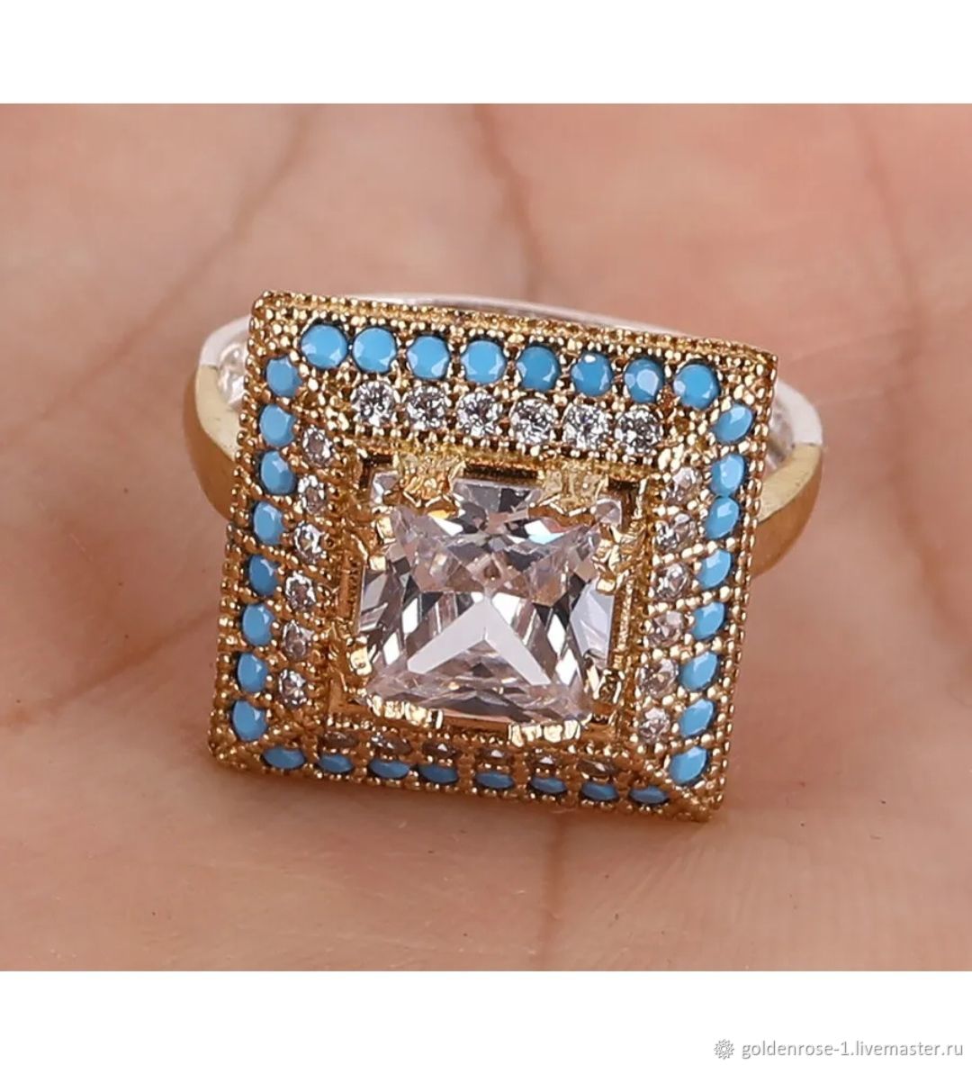 \"Колодец желаний\" Кольцо с натуральным топазом и бирюзой в интернет ...