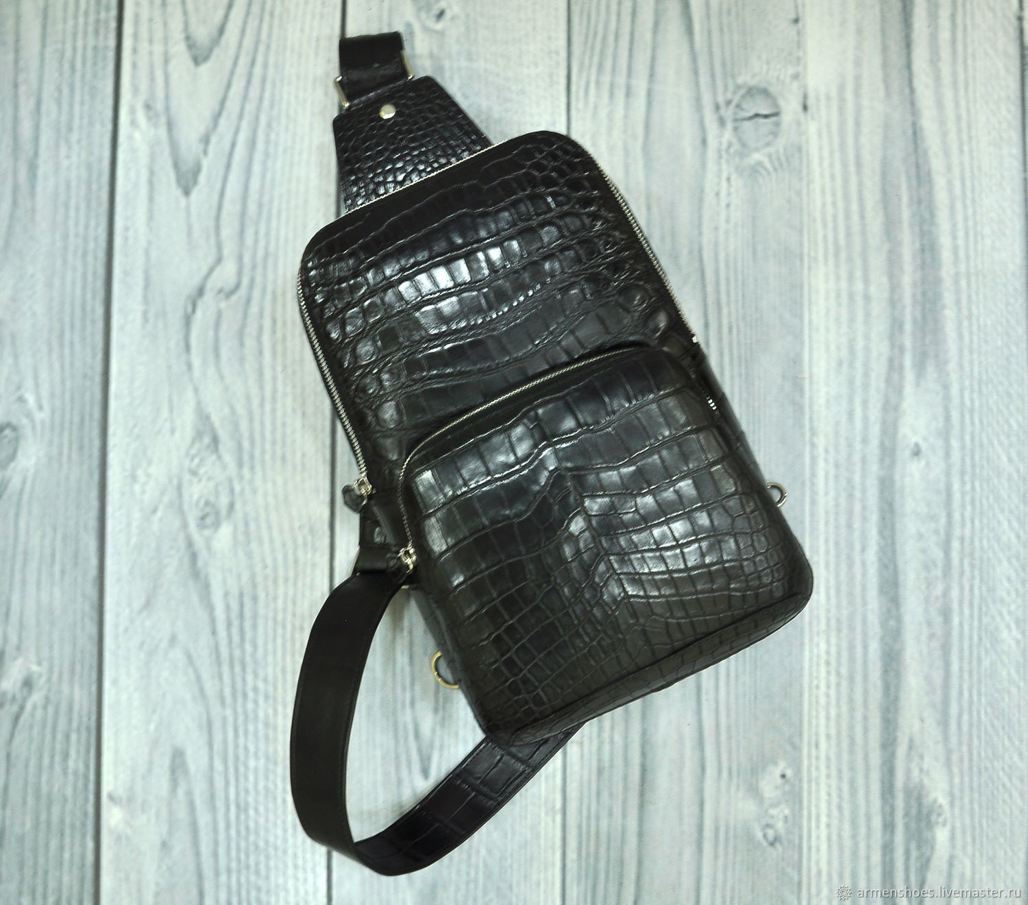 Crossbody bag made of genuine crocodile leather in black J2IN1COM Crossbody bag St. Petersburg