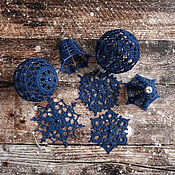 Сувениры и подарки handmade. Livemaster - original item Set of balls, bells and snowflakes knitted in a box blue. Handmade.