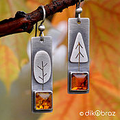 Украшения handmade. Livemaster - original item Earrings silver Autumn Forest, amber. Handmade.