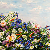 Картины и панно handmade. Livemaster - original item Painting with irises oil. Irises in the field with oil. Handmade.