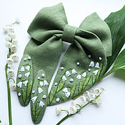 Украшения handmade. Livemaster - original item Bow and Hairpins, linen embroidery Lilies of the Valley. Handmade.