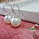 Hook earrings in minimalism style made of 925 silver and natural pearls, Earrings, Sergiev Posad,  Фото №1