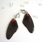 Украшения handmade. Livemaster - original item Earrings Are Real Butterfly Wings Red Black Clover Rhodium. Handmade.