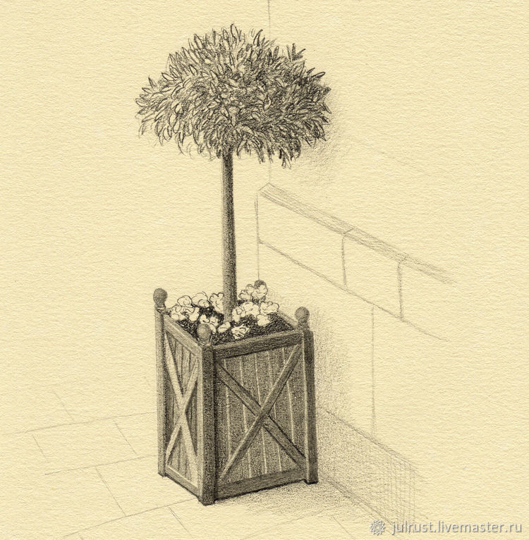 Картина Декоративное деревце На улицах Парижа рисунок  бежевый серый, Картины, Москва,  Фото №1