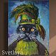 Portrait of a cat in a cilinra and a frill 15*20 cm oil painting, Pictures, Zaporozhye,  Фото №1