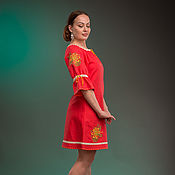 Одежда handmade. Livemaster - original item Red linen dress in boho style with embroidery Spring. Handmade.