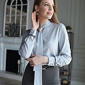 Одежда handmade. Livemaster - original item MARGARET blouse in grey-blue cotton. Handmade.