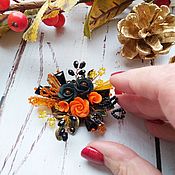 Украшения handmade. Livemaster - original item Brooch-pin: Brooch orange black roses. Handmade.