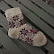Socks cozy white with pattern Burgundy Norwegian snowflakes, Socks, Moscow,  Фото №1