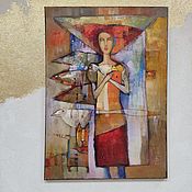Картины и панно handmade. Livemaster - original item Modern oil painting with a girl and a bird 50 by 70 cm. Handmade.