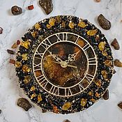 Часы настенные коричневые с натуральным камнем