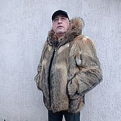 Куртка из меха волка  с кожаными рукавами