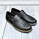 Slip-ons made of genuine python leather and suede, in black, Slip-ons, St. Petersburg,  Фото №1