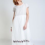 Платье Серо-белое,  вываренный лен