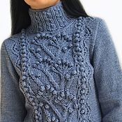 Одежда handmade. Livemaster - original item Sweater women`s Winter garden, cones, large knit, wool blend, blue. Handmade.