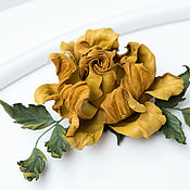 Украшения handmade. Livemaster - original item Brooch of the skin rose color mustard. Rose leather decoration.. Handmade.
