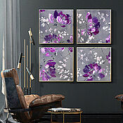 Картины и панно handmade. Livemaster - original item Module of 4 paintings with abstract colors. Flowers on a gray background.. Handmade.