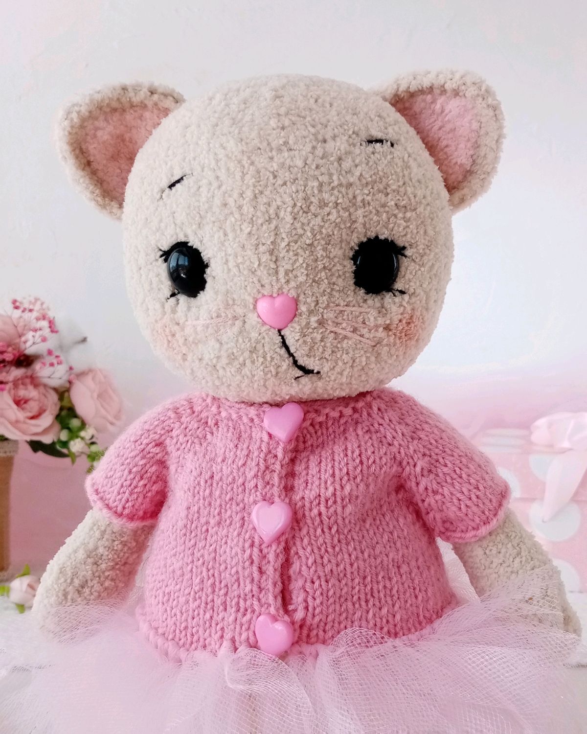 Вязаная кошечка, котенок игрушка, мягкая игрушка, котенок плюшевый ...