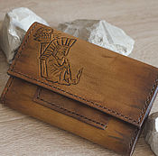 Leather wallet, cover for documents with a pattern